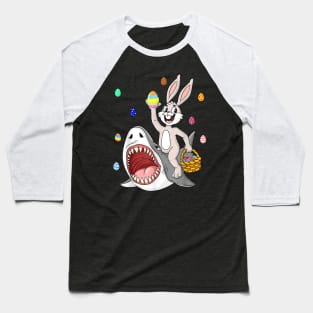 Easter Bunny Riding Shark Funny Eggs Basket Boys Girls Kids Baseball T-Shirt